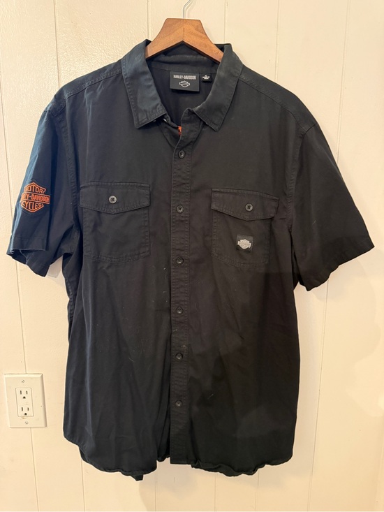 Harley-Davidson Other - Harley-Davidson Black Short-Sleeve Button-Up Work Shirt with Orange Patch
